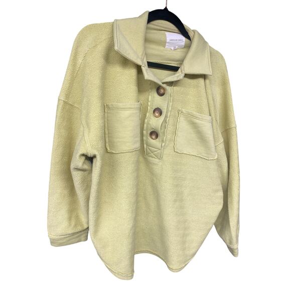 American Eagle Women Oversized Chartreuse Yellow Pocket Camping Sweatshirt XS TP - Picture 1 of 7